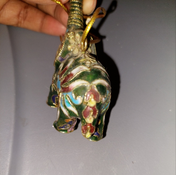 Cloisonné Enameled Lucky Elephant Figurine  Ornament 3" Trunk Up - Picture 4 of 5